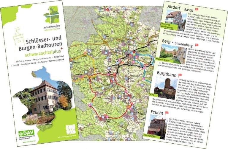 Flyer zur Radtour mit gekennzeichneter Route