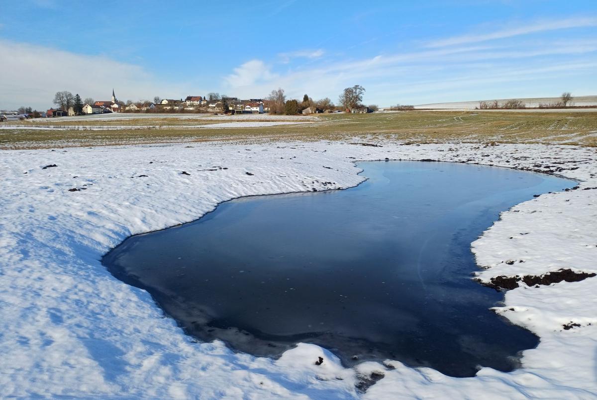 Ein Tümpel im Schnee